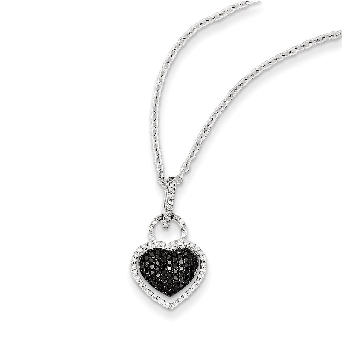 Black and White Diamond Heart Pendant Sterling Silver QP3744, MPN: QP3744, 883957028453