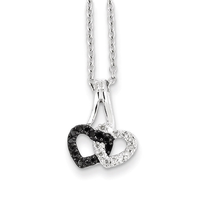 Black & White Diamond Double Heart Pendant Sterling Silver QP3757