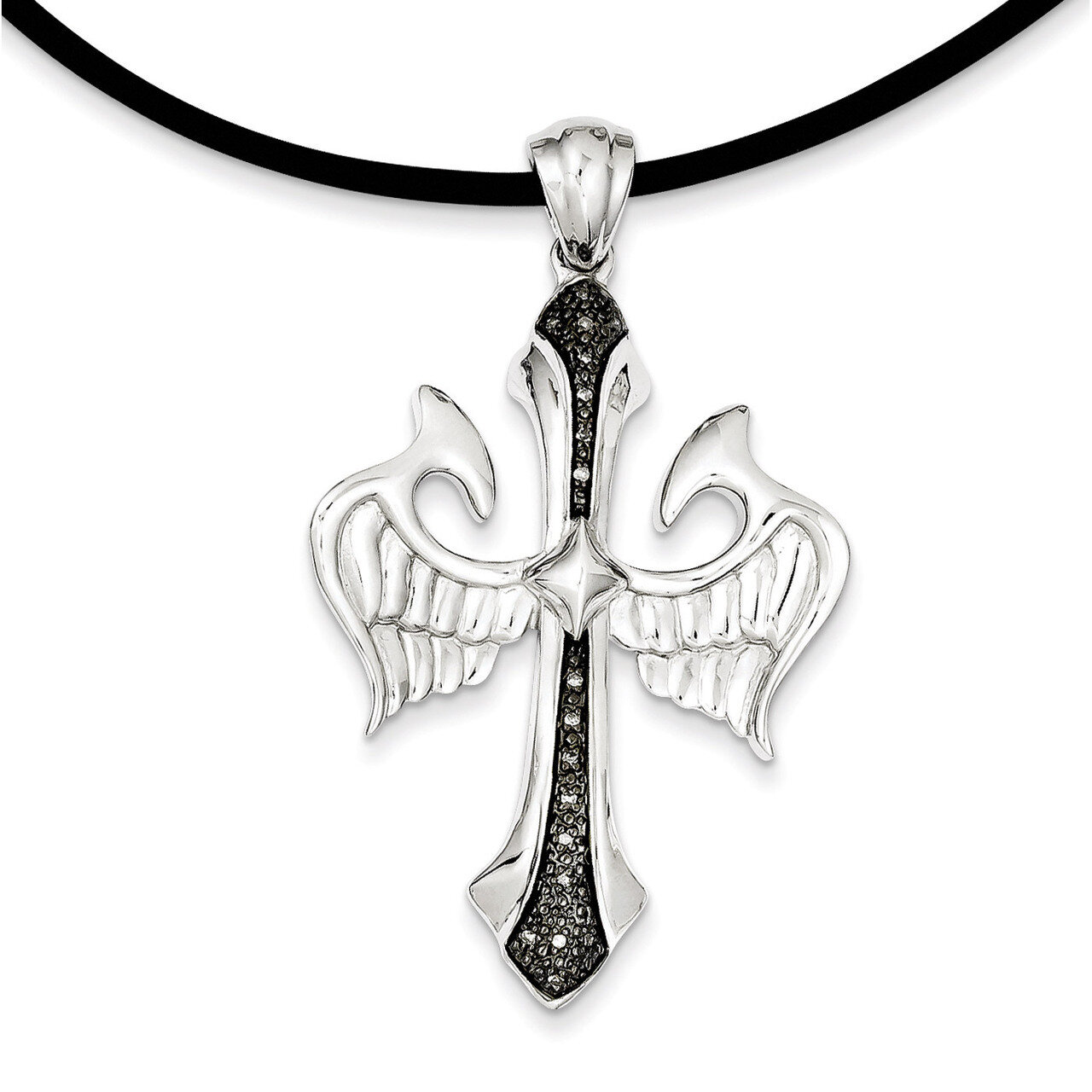 Diamond Black Rhodium-plated Cross &amp; Wings Pendant Sterling Silver QP3853, MPN: QP3853, 886774563787