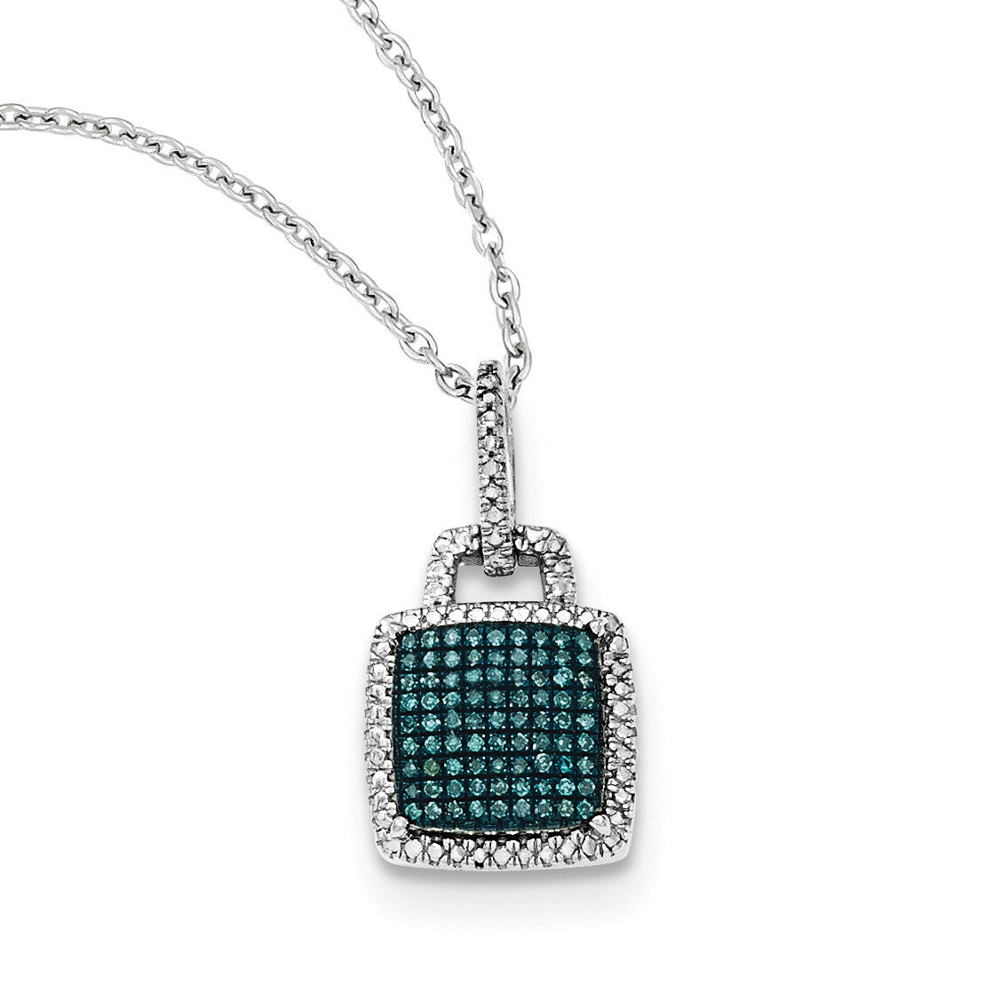 Blue and White Diamond Square Pendant Sterling Silver QP4691