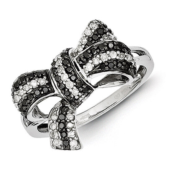 Black and White Diamond Bow Ring Sterling Silver QR3233