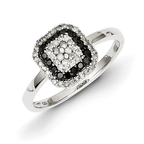 Black and White Diamond Square Frame Ring Sterling Silver QR3300, MPN: QR3300, 883957245690