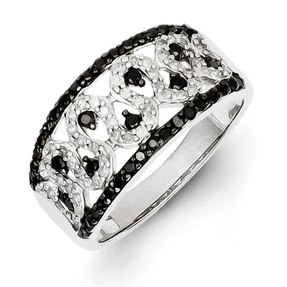 Black and White Diamond Cigar Band Sterling Silver QR3307, MPN: QR3307, 883957245324