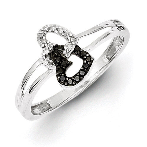 Black &amp; White Diamond Heart Ring Sterling Silver QR3340