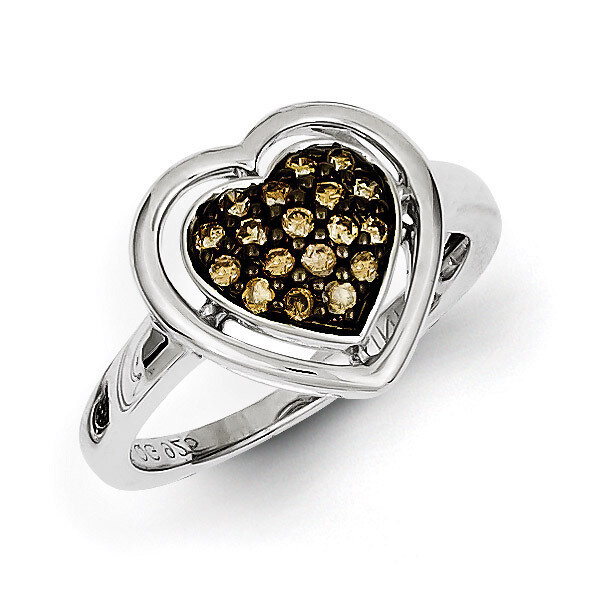 Champagne Diamond Heart Ring Sterling Silver QR5149