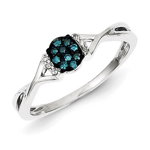 Blue &amp; White Diamond Oval Ring Sterling Silver QR5266
