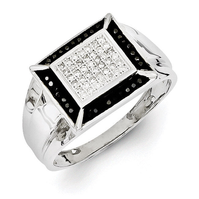 Black and White Diamond Men's Ring Sterling Silver Rhodium-plated QR5582