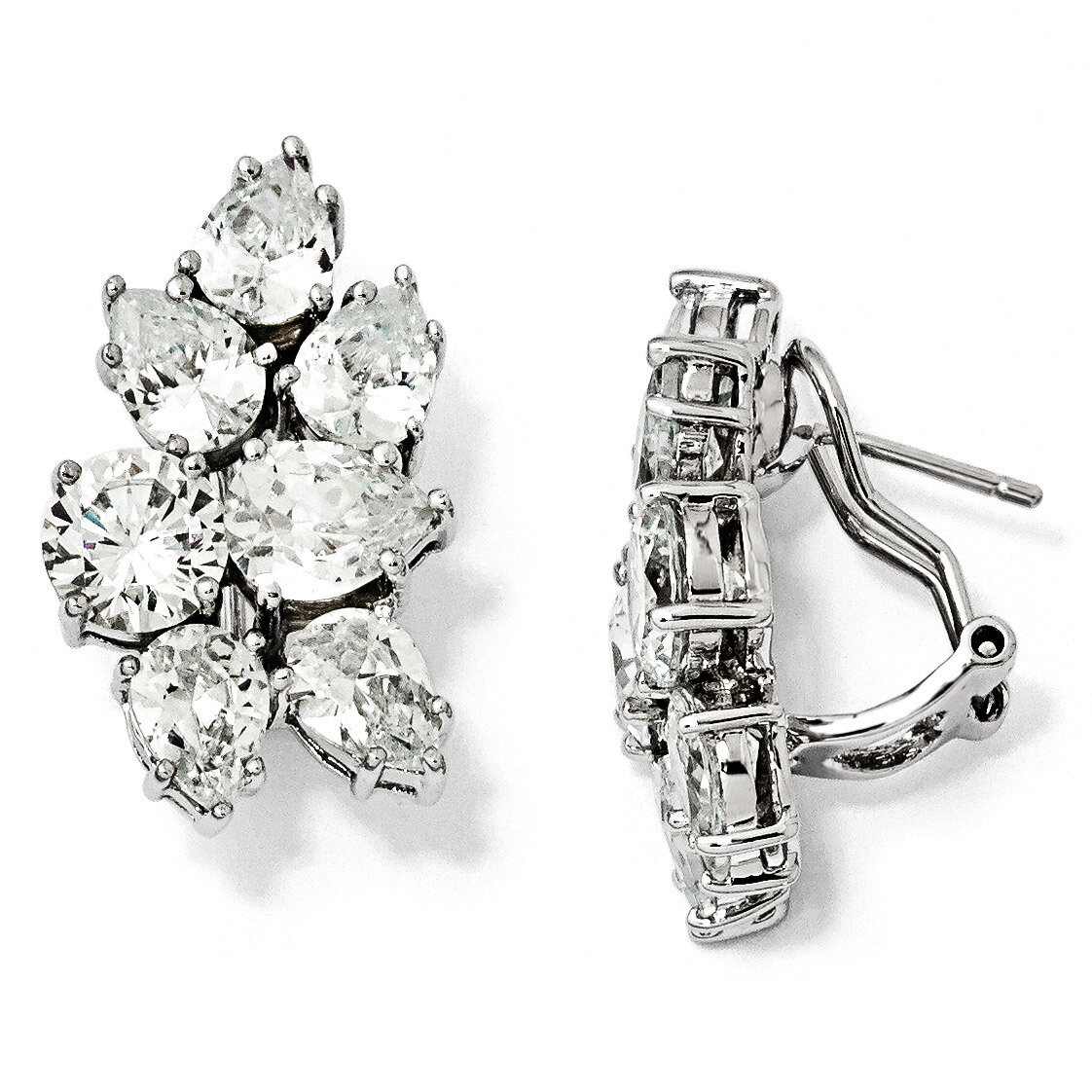 Cheryl M Fancy Omega Back Earrings Sterling Silver Cubic Zirconia QCM100, MPN: QCM100, 886774011929