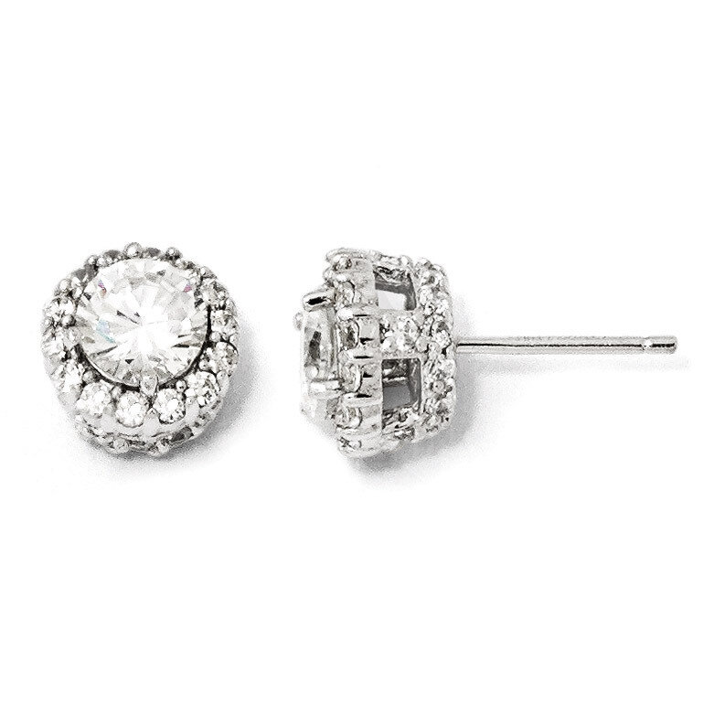 Cheryl M Round Post Earrings Sterling Silver Cubic Zirconia QCM129