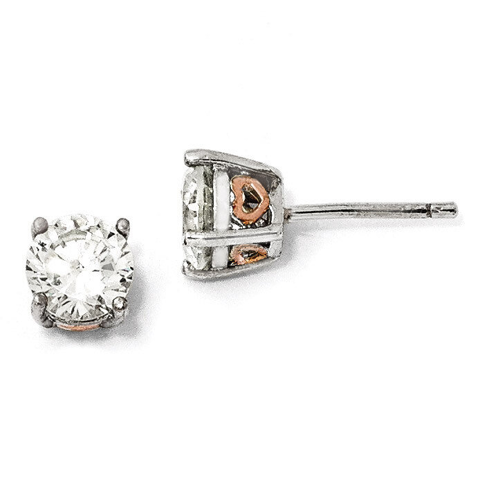 Cheryl M Rose Gold-plated Heart 6.5mm Cubic Zirconia Stud Earrings Sterling Silver QCM249, MPN: QCM…