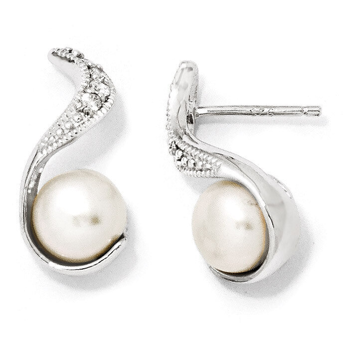 Cheryl M Pearl Swirl Post Earrings Sterling Silver Cubic Zirconia QCM279, MPN: QCM279, 191101185588
