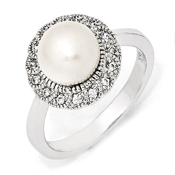 Cheryl M White Pearl Ring Sterling Silver Cubic Zirconia QCM291, MPN: QCM291, 191101185663