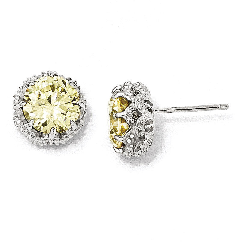 Cheryl M Round Canary Cubic Zirconia Post Earrings Sterling Silver QCM384, MPN: QCM384, 191101185939