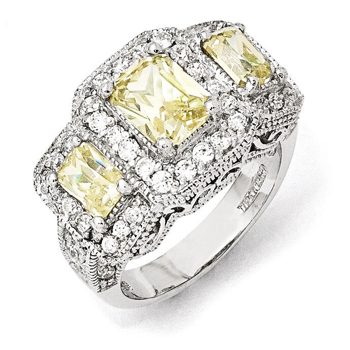 Cheryl M Canary & White Cubic Zirconia 3-stone Ring Sterling Silver QCM391