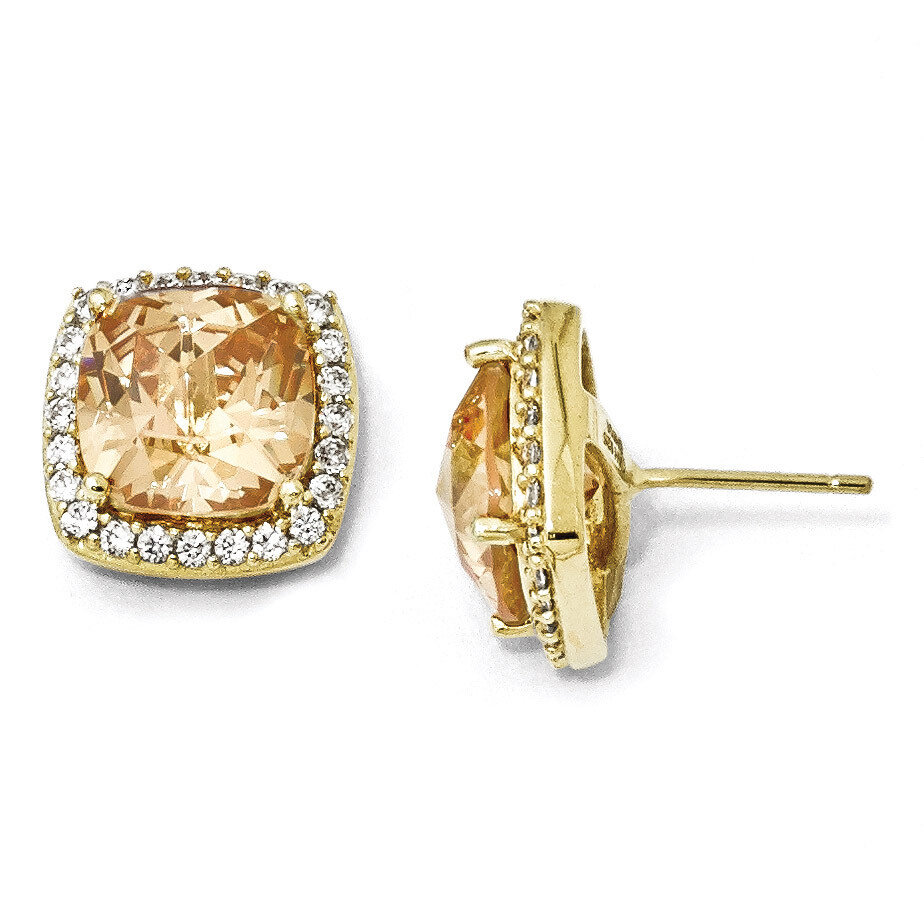Cheryl M Gold-plated Rose-cut Champ Cubic Zirconia Square Post Earrings Sterling Silver QCM450, MPN…