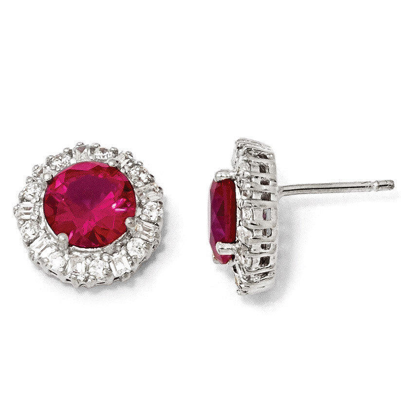 Cheryl M Ruby &amp; Cubic Zirconia Post Earrings Sterling Silver QCM472, MPN: QCM472, 191101186035