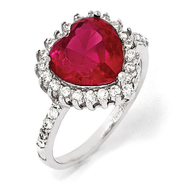 Cheryl M 100-facet Ruby &amp; Cubic Zirconia Heart Ring Sterling Silver QCM476
