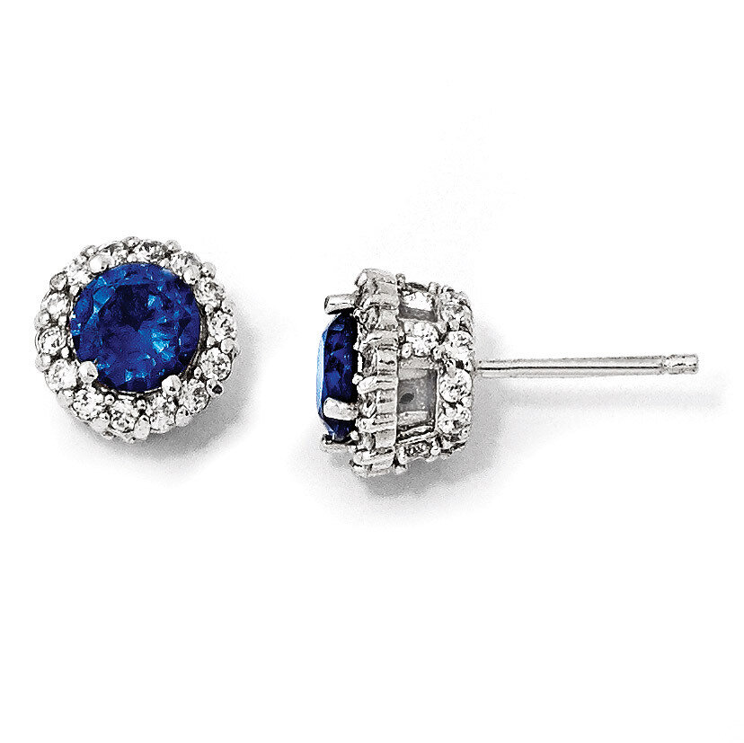 Cheryl M Dark Blue Spinel & Cubic Zirconia Round Post Earring Sterling Silver QCM504