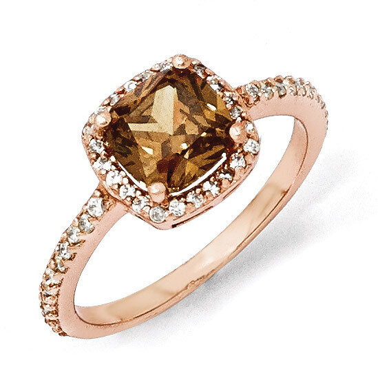 Cheryl M Cocoa Rose Gold-Plated Ring Sterling Silver Cubic Zirconia QCM760