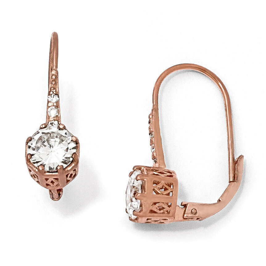Cheryl M Rose Gold-Plated Leverback Earrings Sterling Silver Cubic Zirconia QCM766