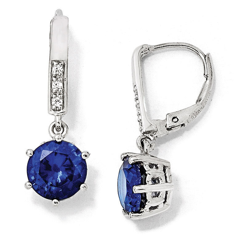 Cheryl M Dark Blue Spinel Leverback Dangle Earrings Sterling Silver Cubic Zirconia QCM794, MPN: QCM…
