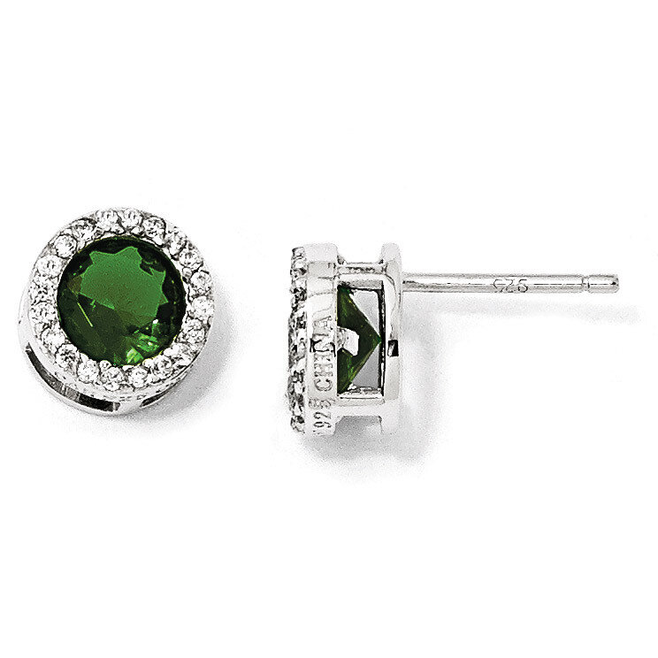 Cheryl M Emerald Post Earrings Sterling Silver Glass Cubic Zirconia QCM959, MPN: QCM959, 8839575012…