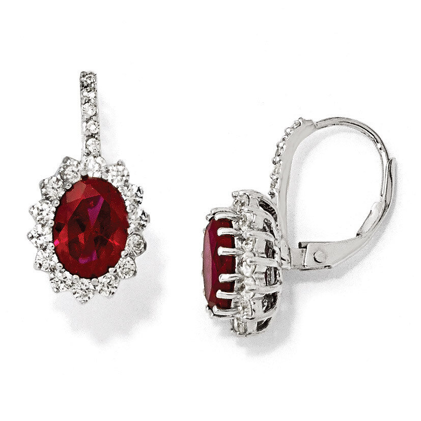 Cheryl M Ruby &amp; Cubic Zirconia Leverback Earrings Sterling Silver QCM981, MPN: QCM981, 883957432755