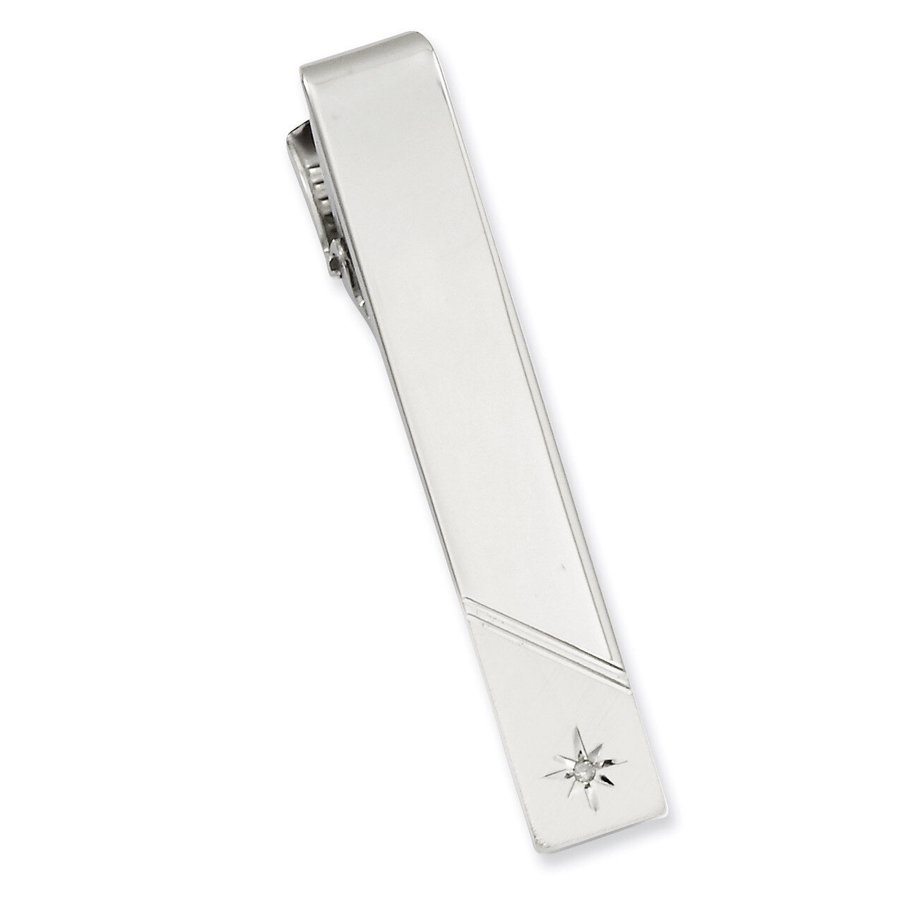 Kelly Waters .01 Ct. Diamond Polished Florentined Tie Bar Rhodium-plated GP3851