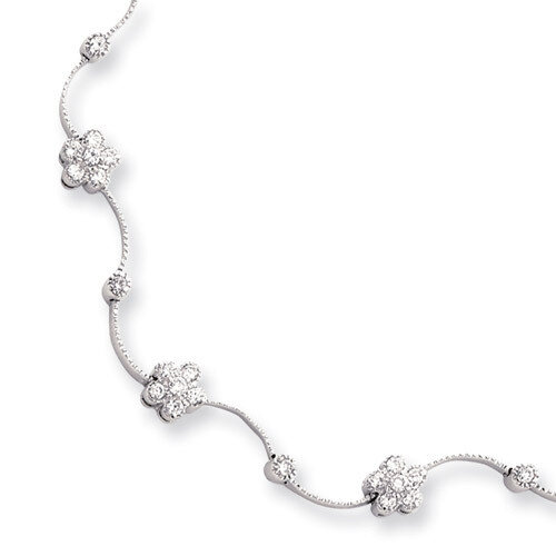 Kelly Waters Diamond Flower Wave Necklace 16 Inch Rhodium-plated KW104-16