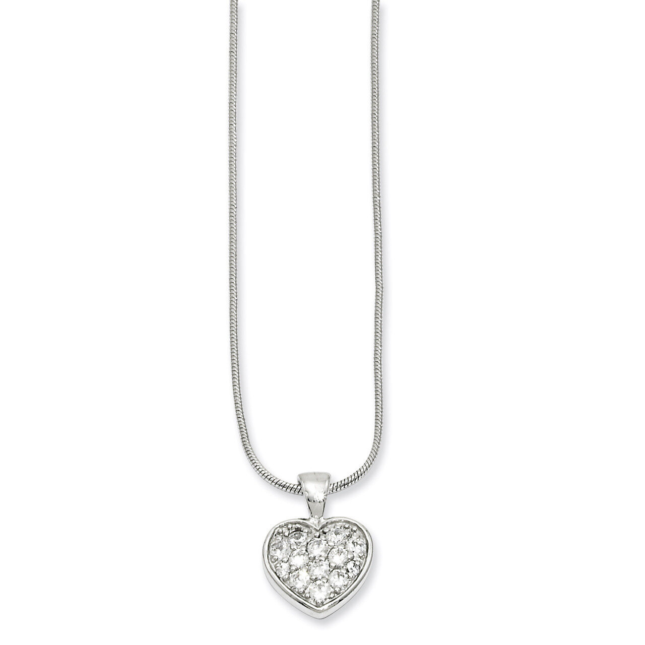 Kelly Waters Diamond Pave Heart Necklace 18 Inch Rhodium-plated KW142-18