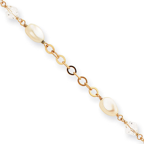 Kelly Waters White Simulated Pearl and Crystal Bracelet 7.25 Inch Gold-plated KW188-7.25, MPN: KW18…