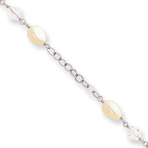 Kelly Waters White Simulated Pearl and Crystal Bracelet 7.25 Inch Rhodium-plated KW189-7.25