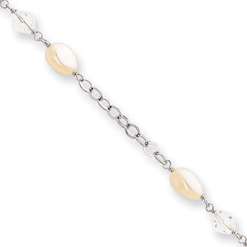 Kelly Waters White Simulated Pearl and Crystal Bracelet 8.25 Inch Rhodium-plated KW189-8.25, MPN: K…