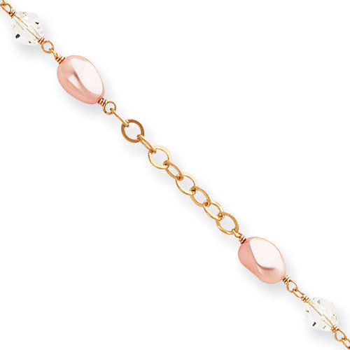 Kelly Waters Pink Simulated Pearl and Crystal Bracelet 7.25 Inch Gold-plated KW190-7.25, MPN: KW190…
