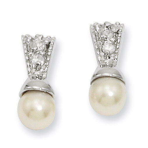Kelly Waters White Simulated Pearl Diamond Earrings Rhodium-plated KW236
