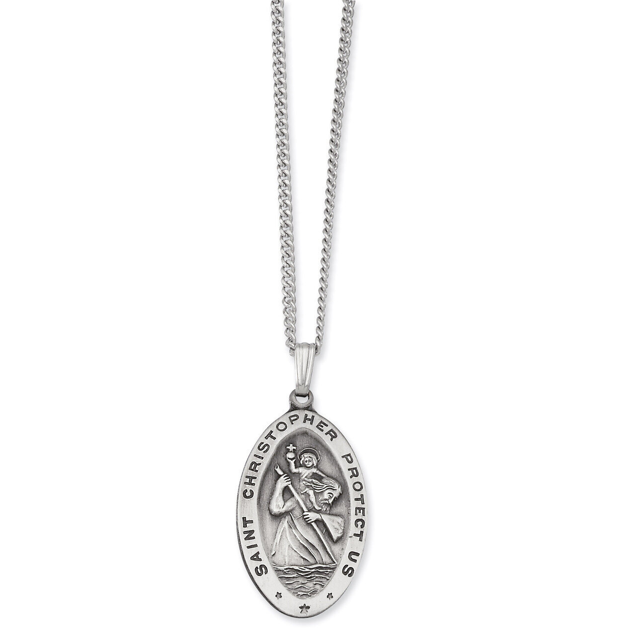Kelly Waters Large Oval Saint Christopher Medal Necklace 24 Inch Rhodium-plated KW425-24, MPN: KW42…