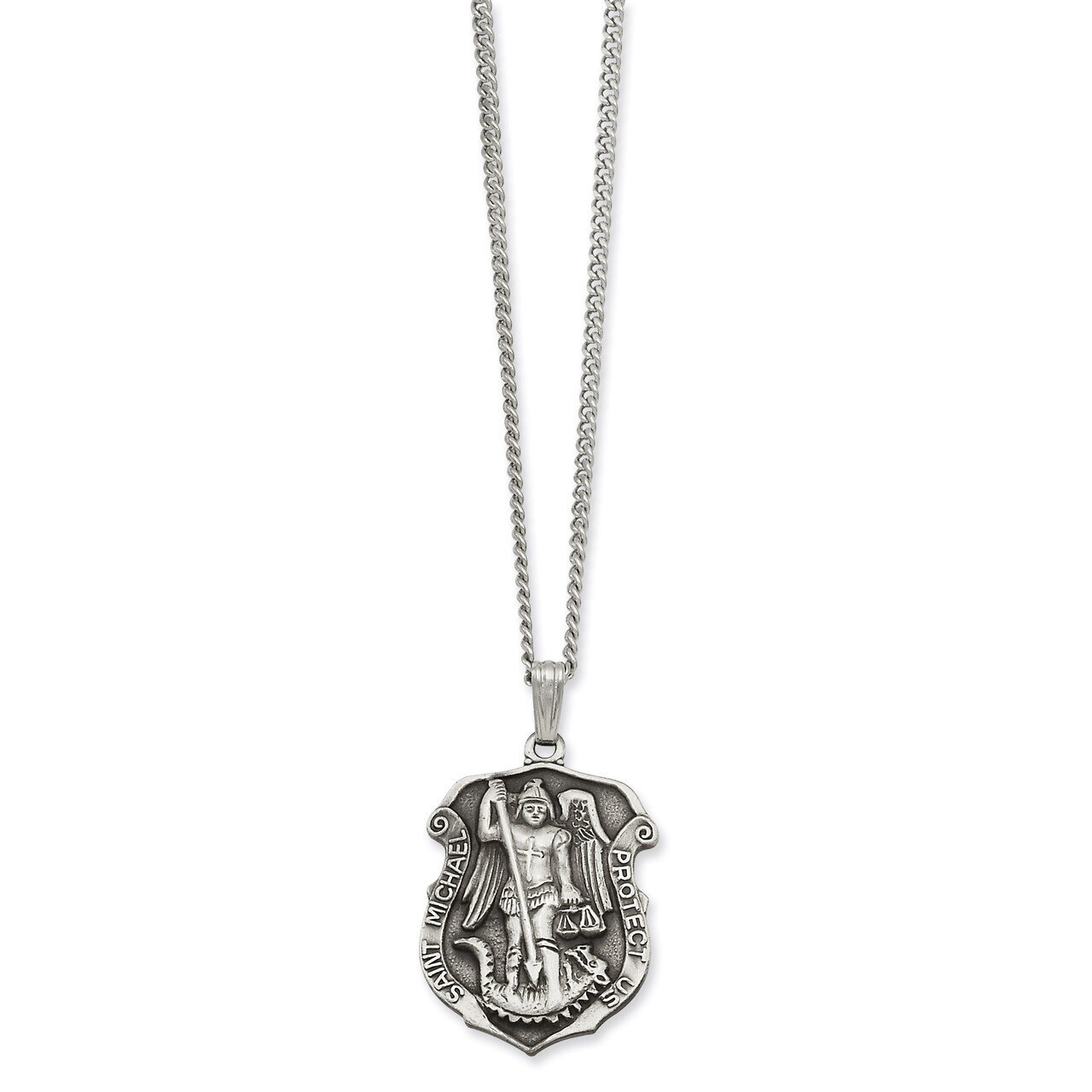 Kelly Waters Saint Michael Medal Necklace 24 Inch Rhodium-plated KW438-24