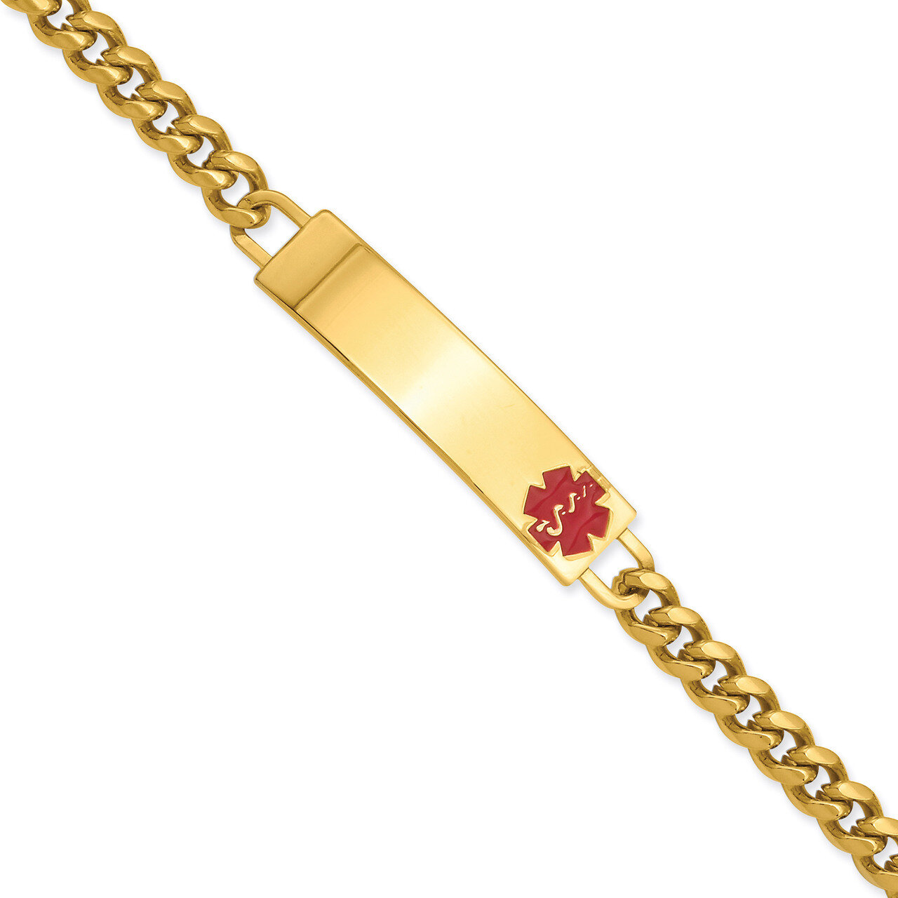 Kelly Waters Large Red Epoxy Medical ID Bracelet 8.25 Inch Gold-plated KW538-8.25