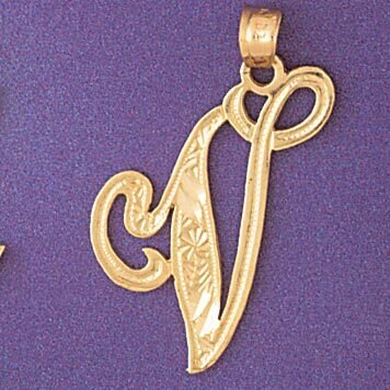 Initial V Pendant Necklace Charm Bracelet in Yellow, White or Rose Gold 9566v