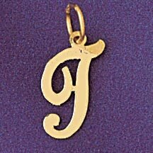Initial T Pendant Necklace Charm Bracelet in Yellow, White or Rose Gold 9561t