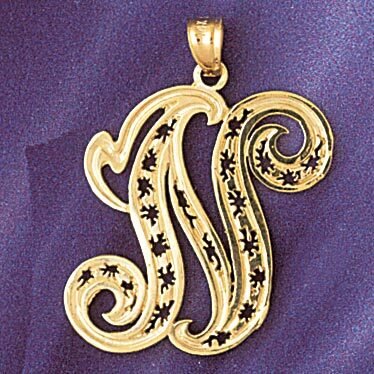 Initial N Pendant Necklace Charm Bracelet in Yellow, White or Rose Gold 9563n