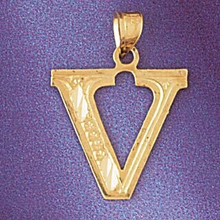 Initial V Pendant Necklace Charm Bracelet in Yellow, White or Rose Gold 9571v