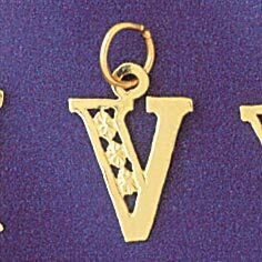 Dazzlers Jewelry Initial V Pendant Necklace Charm Bracelet in Yellow, White or Rose Gold 9569v, MPN…