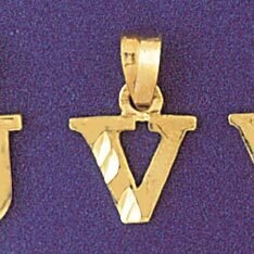 Initial V Pendant Necklace Charm Bracelet in Yellow, White or Rose Gold 9570v