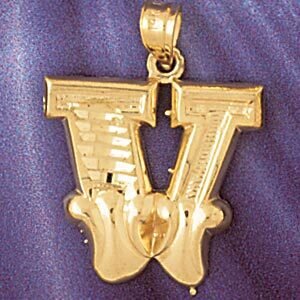 Initial V Pendant Necklace Charm Bracelet in Yellow, White or Rose Gold 9577v