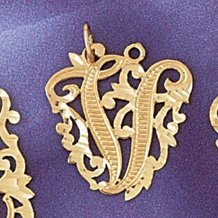 Initial V Pendant Necklace Charm Bracelet in Yellow, White or Rose Gold 9557v