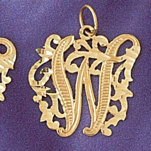 Initial W Pendant Necklace Charm Bracelet in Yellow, White or Rose Gold 9557w
