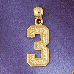 Number 3 Pendant Necklace Charm Bracelet in Yellow, White or Rose Gold 9550