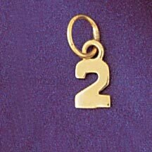 Number 2 Pendant Necklace Charm Bracelet in Yellow, White or Rose Gold 95122