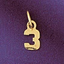 Number 3 Pendant Necklace Charm Bracelet in Yellow, White or Rose Gold 95123